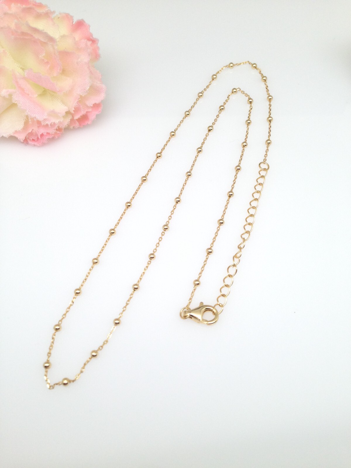 925 Sterling Silver Gold Ball Station Chain Necklace Women 1.8mm Dainty Plain