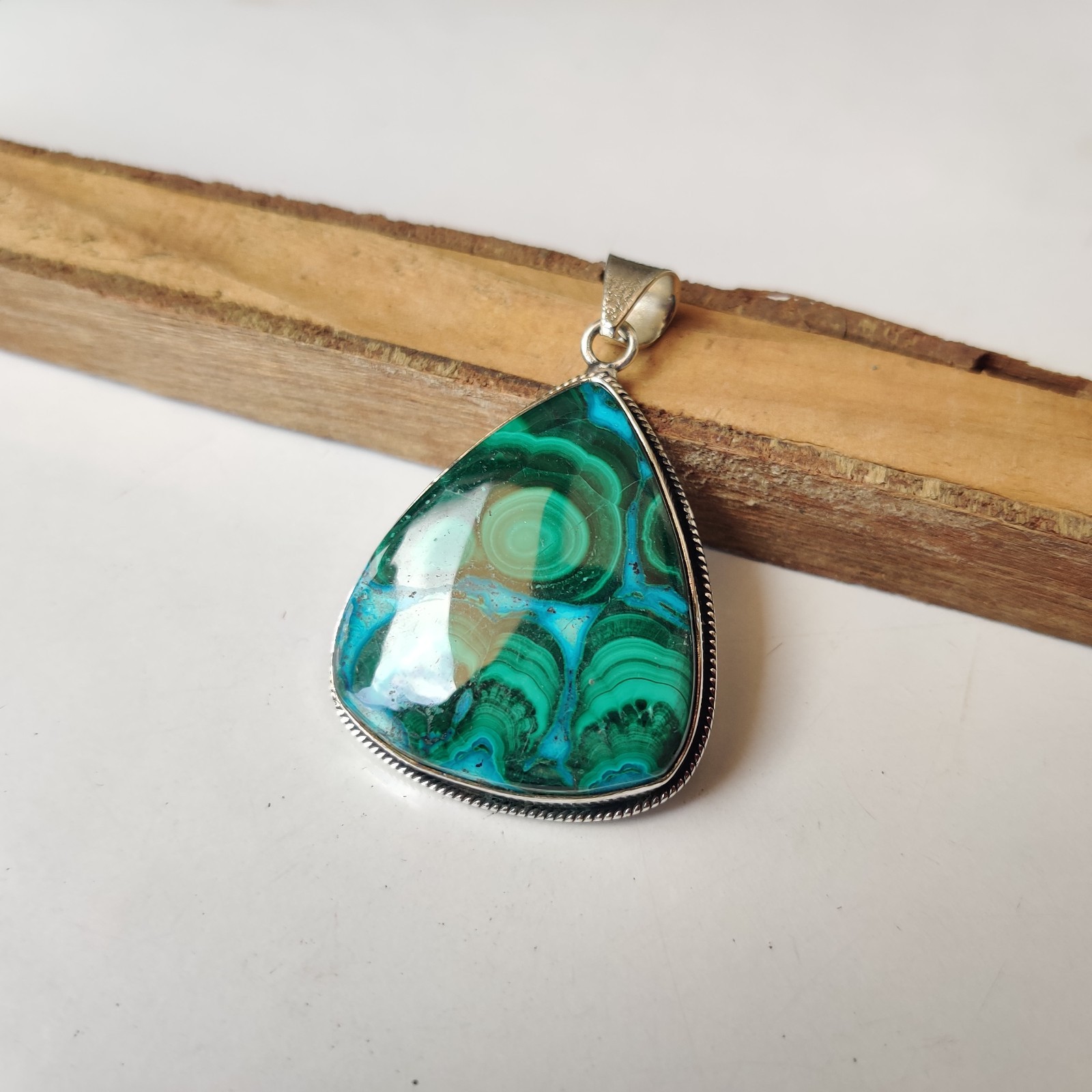Azurite Malachite Gemstone Pendant 925 Sterling Silver Handmade Pendant BT896