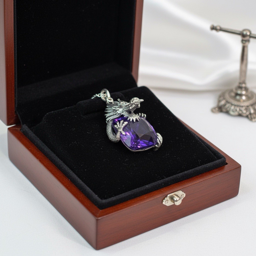 Amethyst Dragon Pendant Necklace