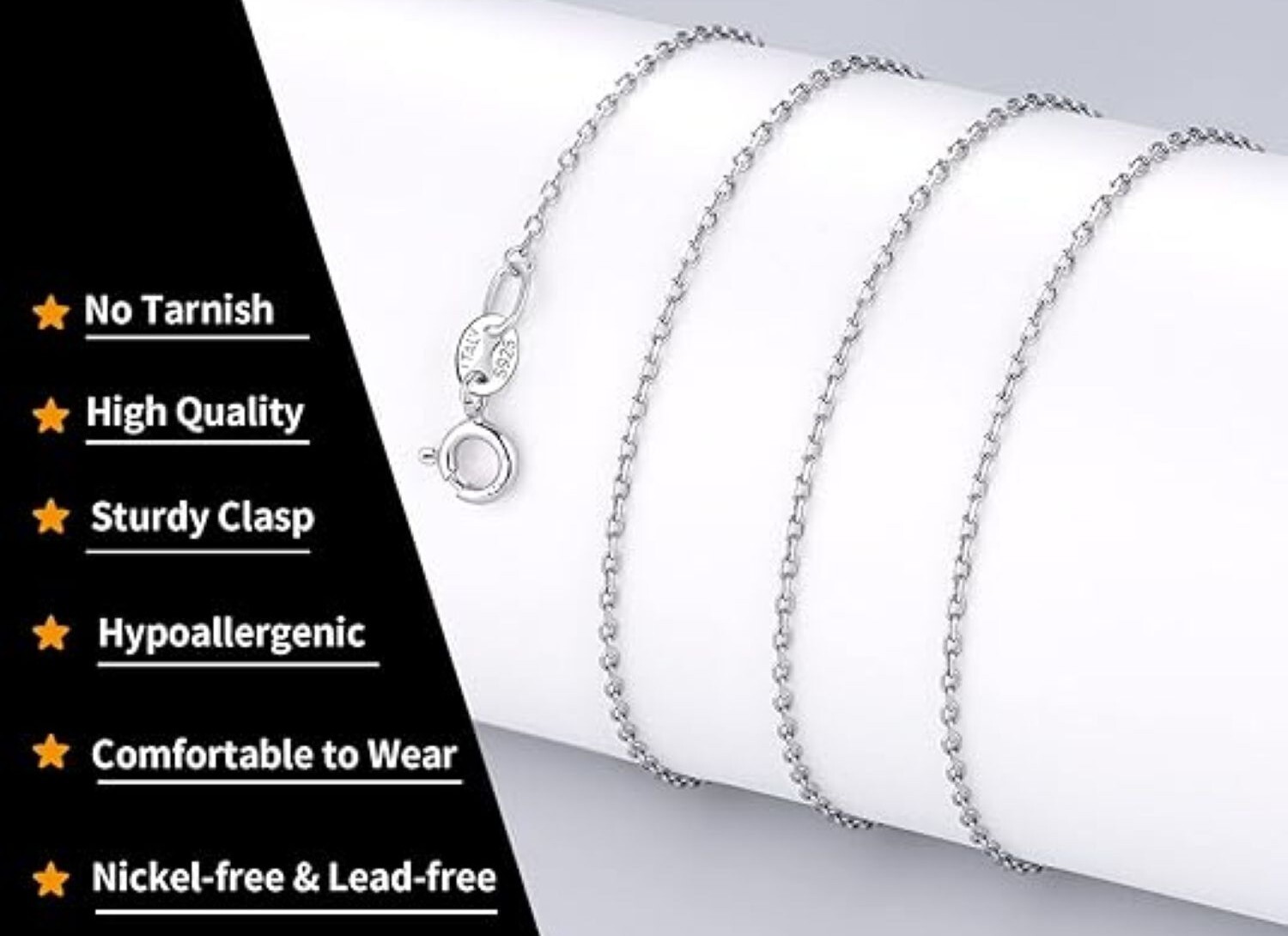 Italian Made 925 Sterling Silver 1MM Thin & Sturdy Cable Chain Necklace 16″-24″