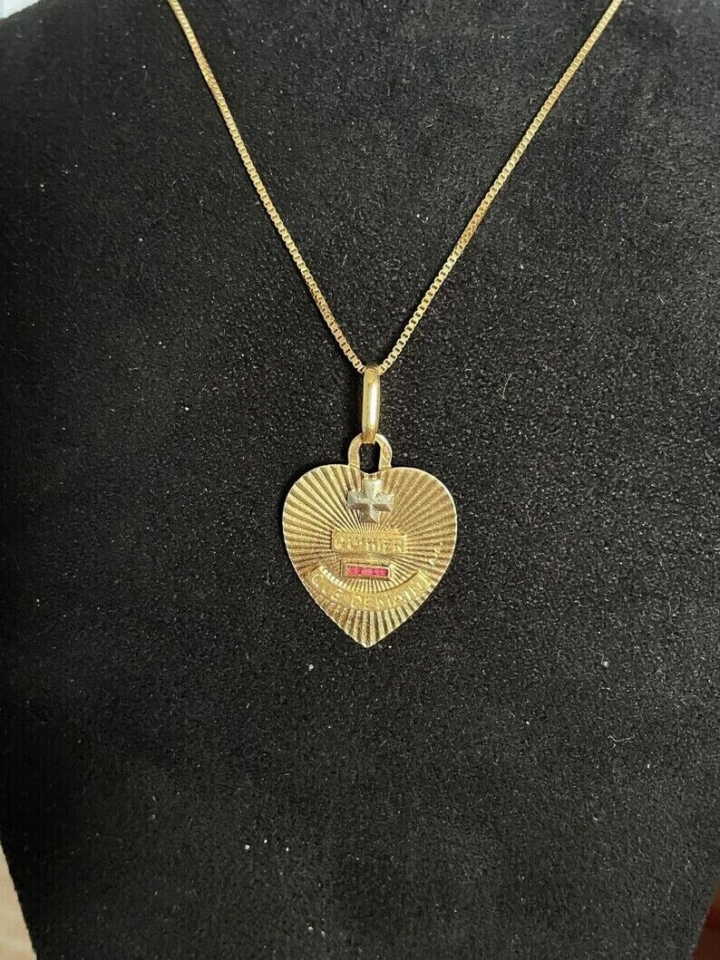 0.20 Carat Lab Created Ruby AUGIS Heart Pendant Solid 14K Yellow Gold Plated