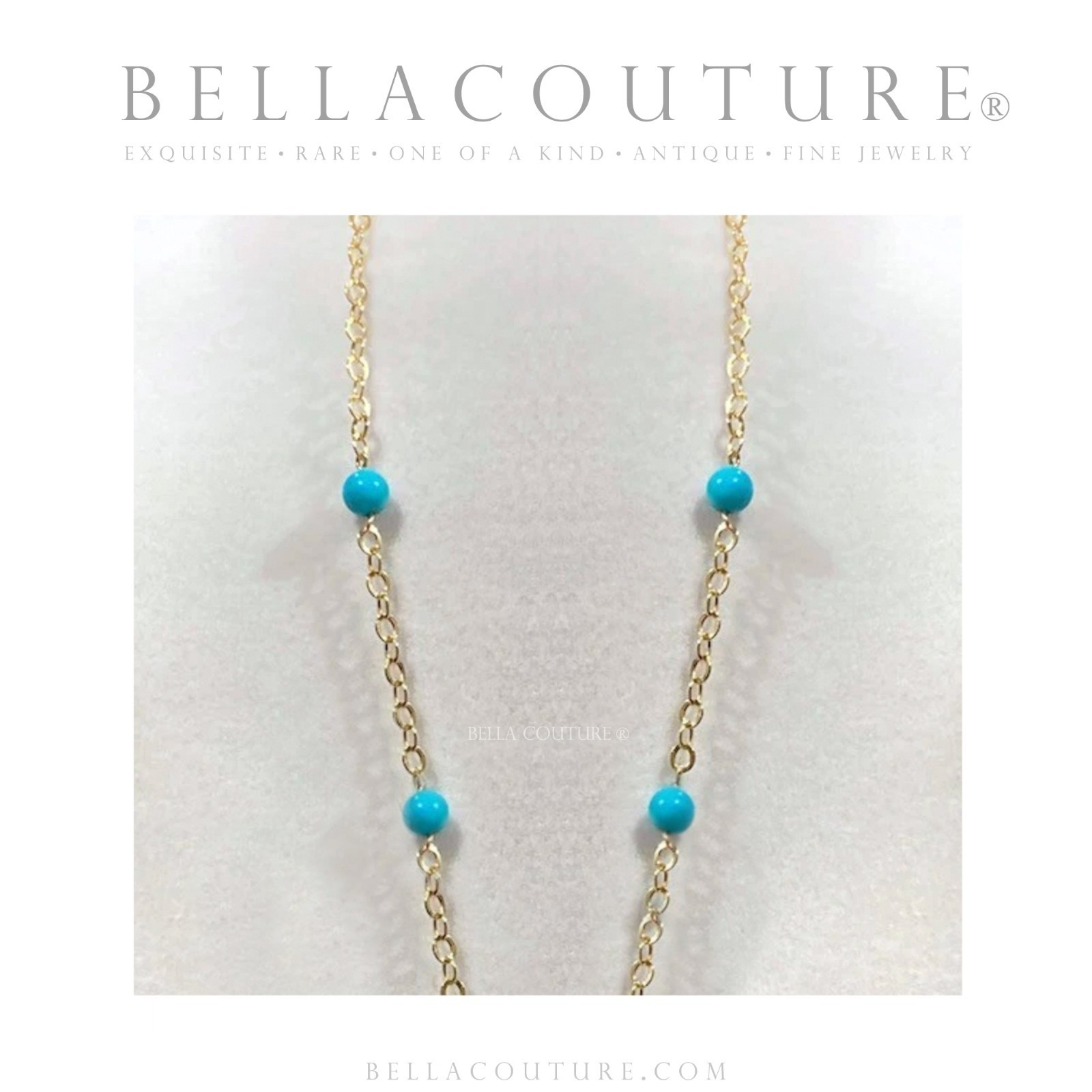❤️NEW BC® 14K YELLOW GOLD NATURAL PERSIAN TURQUOISE STATION NECKLACE 18″ – 16″