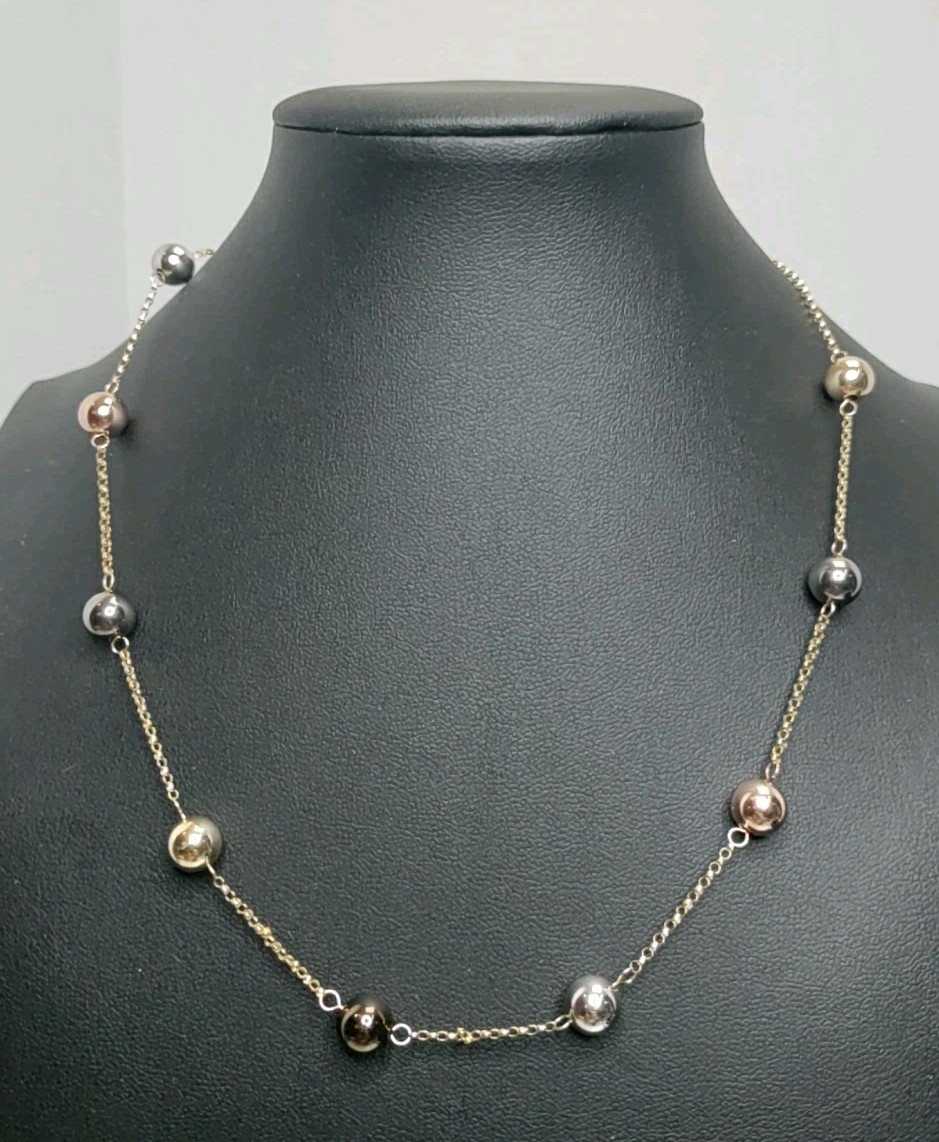 14K Multi-tone Gold 8 MM Ball Chain Necklace 18″ 3.03G