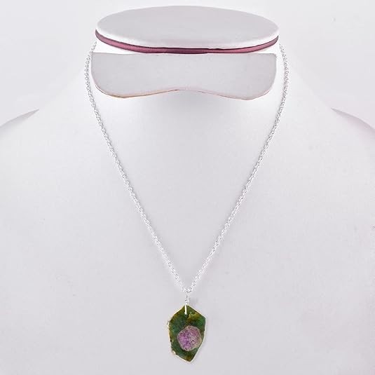 Natural Ruby Zoisite Crystal Necklace Dainty Pendant Healing Gemstone Jewelry