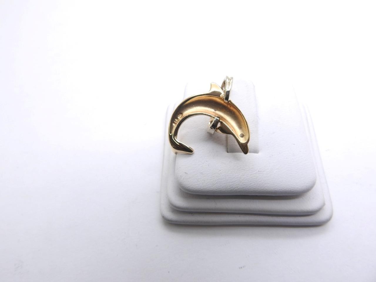 14K Multi Tone Gold Diamond Jumping Dolphin Pendant 4.5 Grams