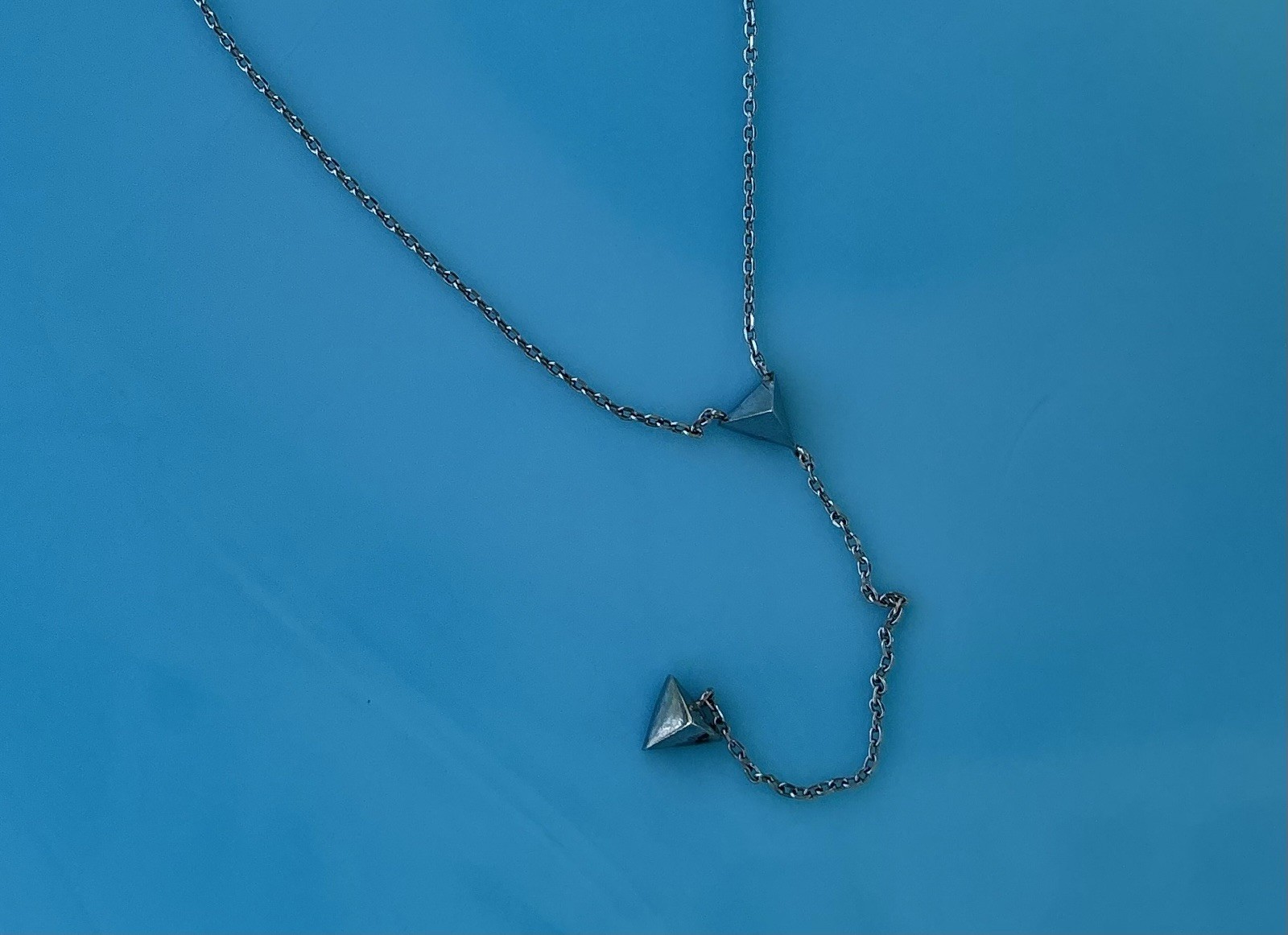 Sterling Silver 925 Y Triangle Drop Minimal Dainty 16 Inch Necklace 2.7g