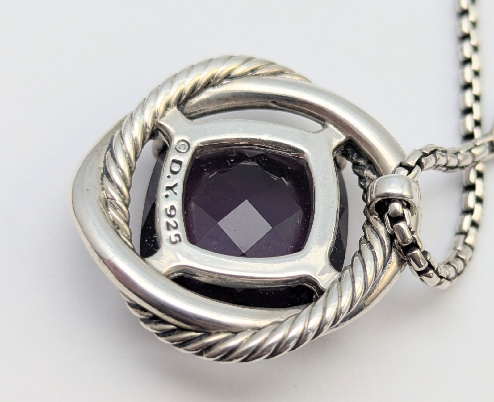DAVID YURMAN Sterling Silver Cushion Cut Amethyst Infinity Knot Necklace Pendant