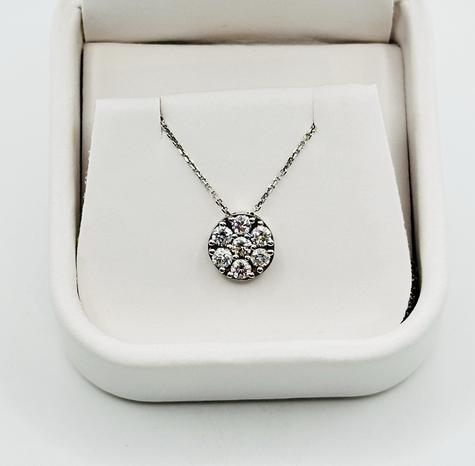 .33ctw Natural Diamond Round Cluster 8mm Pendant Necklace 14k White Gold 20”
