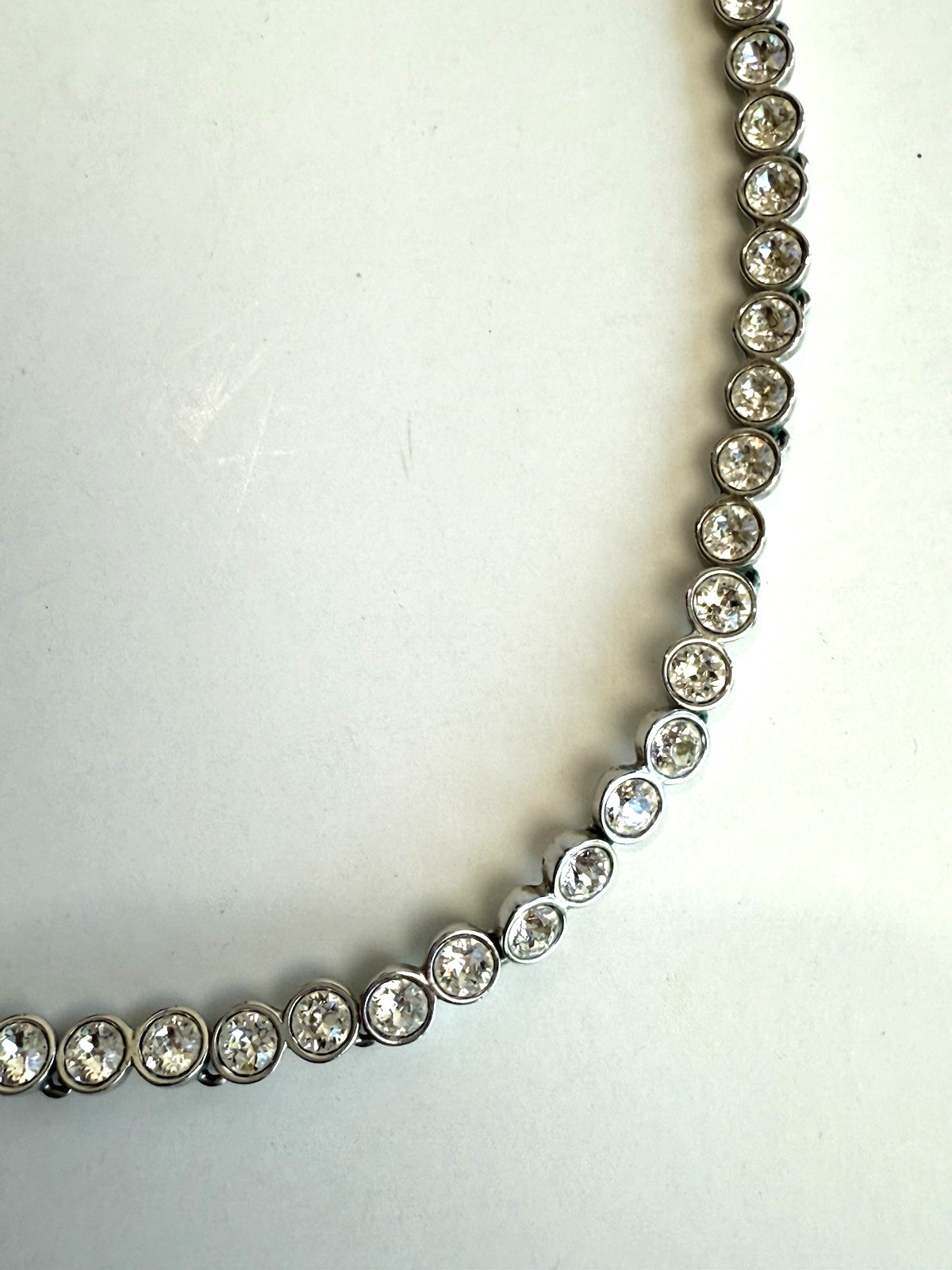 SWAROVSKI Clear Crystal Silver Plated Tennis Necklace Bezel Choker Signed 16″
