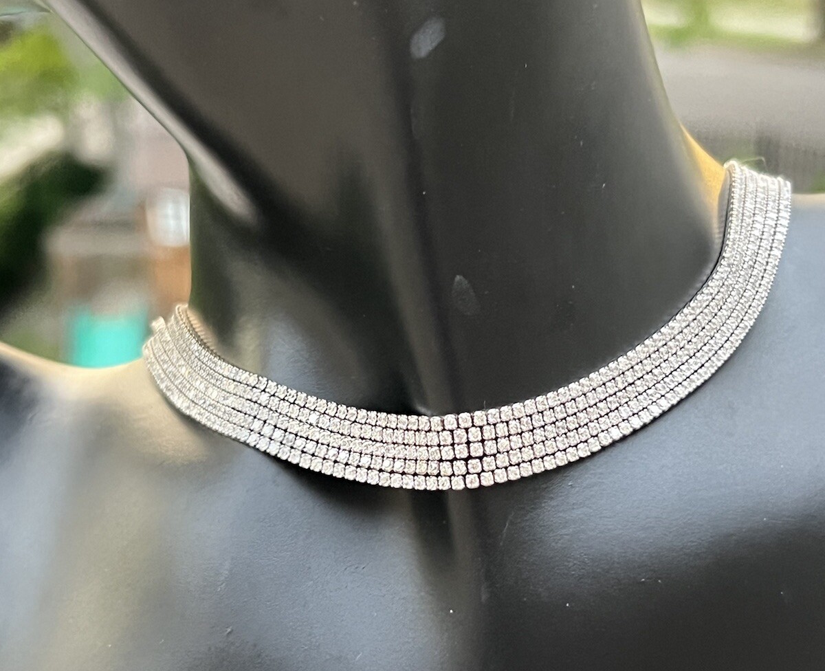 925 Tennis Necklace 5 Strand Choker