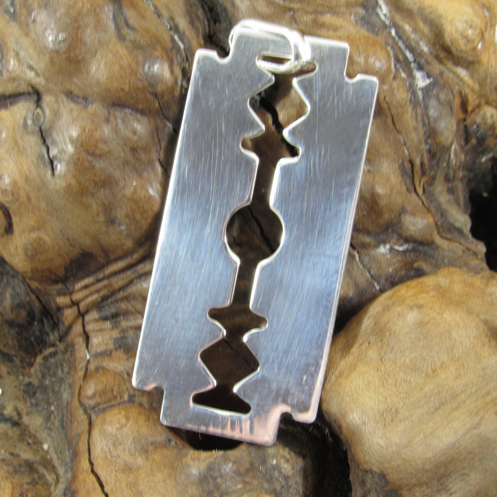 Solid 925 Sterling Silver Razor Blade Pendant, Grunge Punk Goth Hip Hop Jewelry
