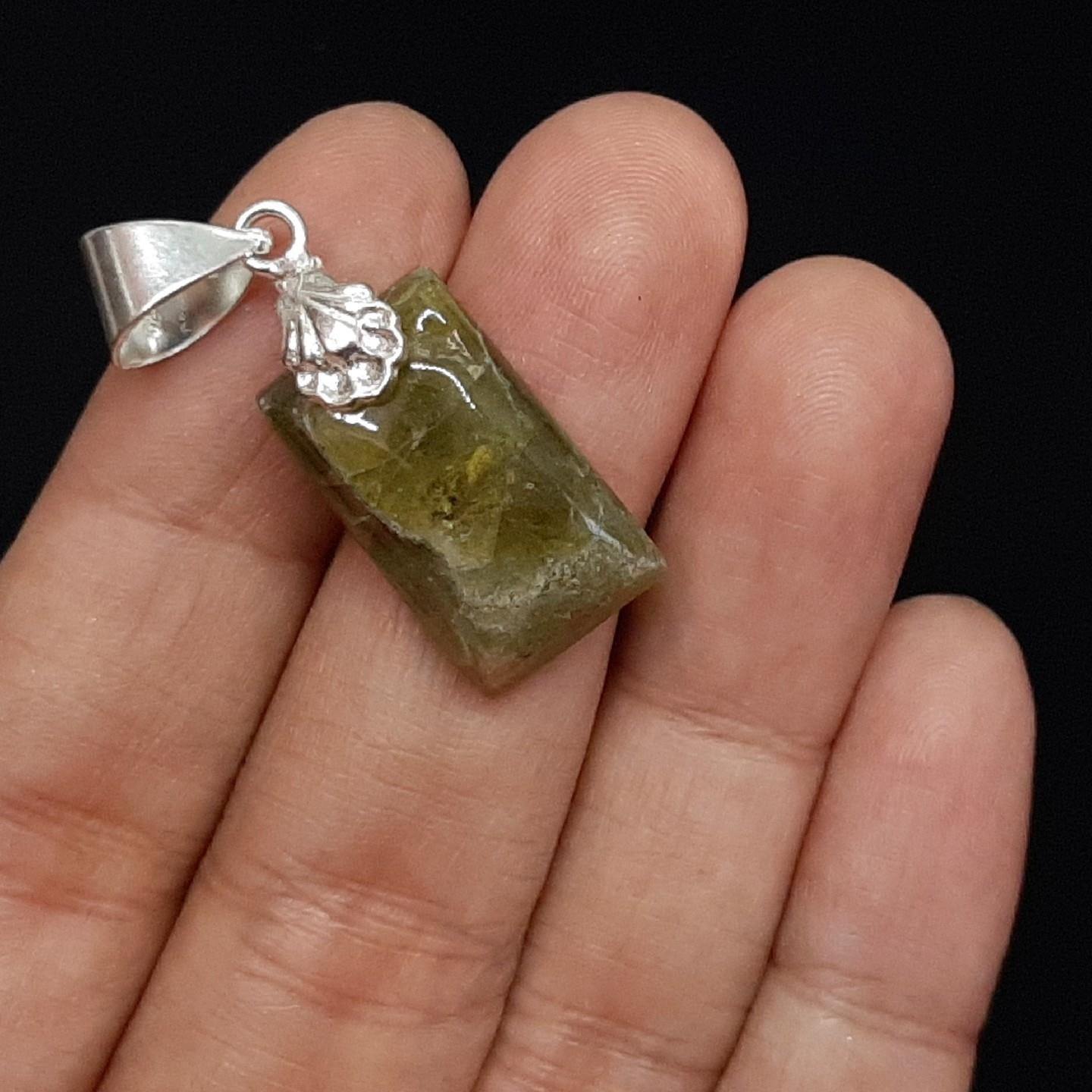 LARGE 9.80ctw Epidote 925 Sterling Silver Pendant 6.3g