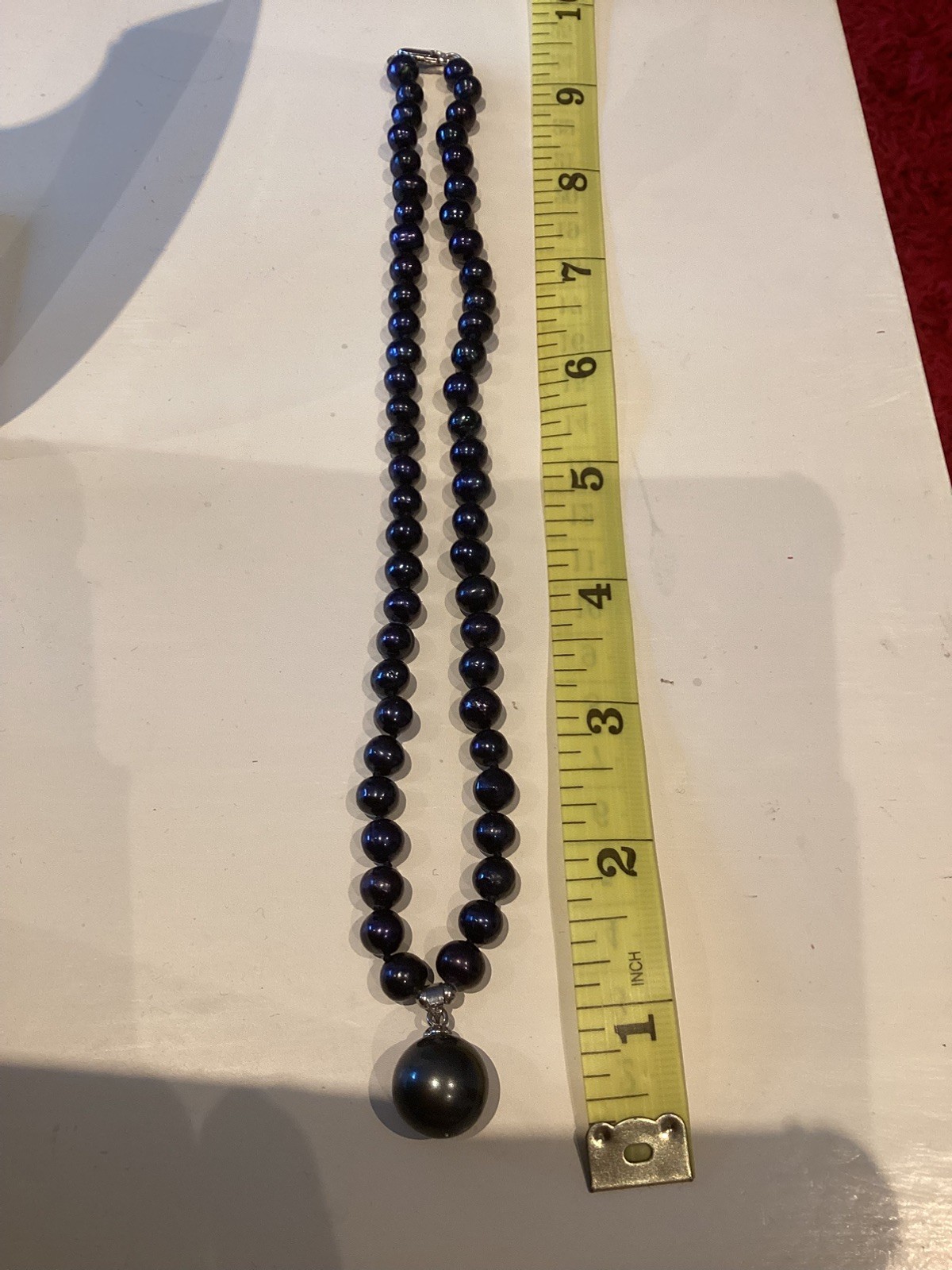 Freshwater Black Pearl Dark Potato Pearl Drop Necklace 19” Silver Lobster Clasp