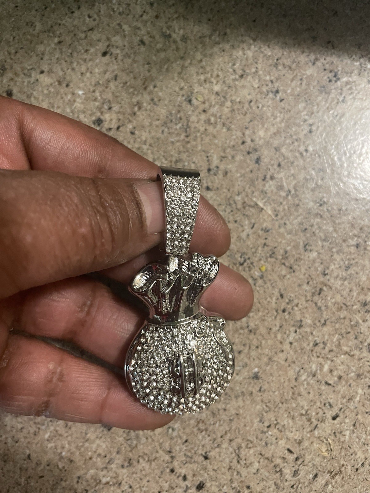 MONEY BAG STERLING SILVER PENDANT MOISSANITE 925 STERLING SILVER