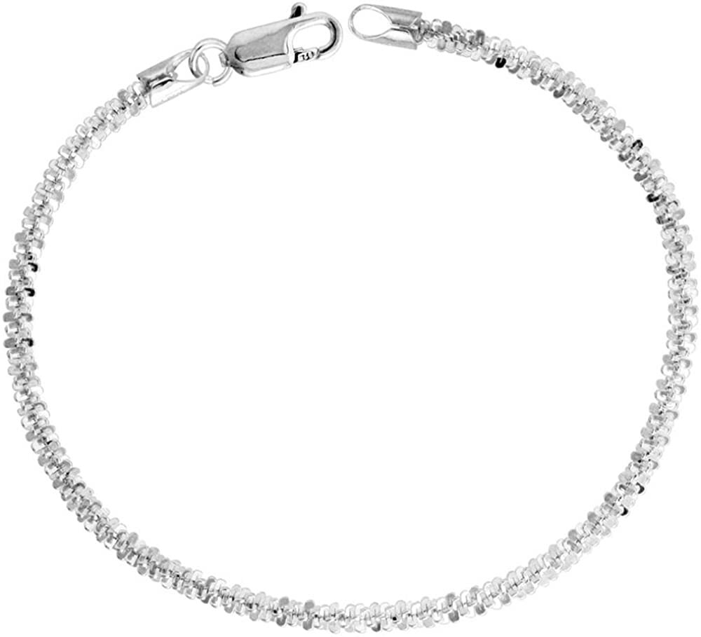 Sterling Silver Sparkle Rock Chain Necklaces & Bracelets 2.5mm Diamond Cut 7-24″