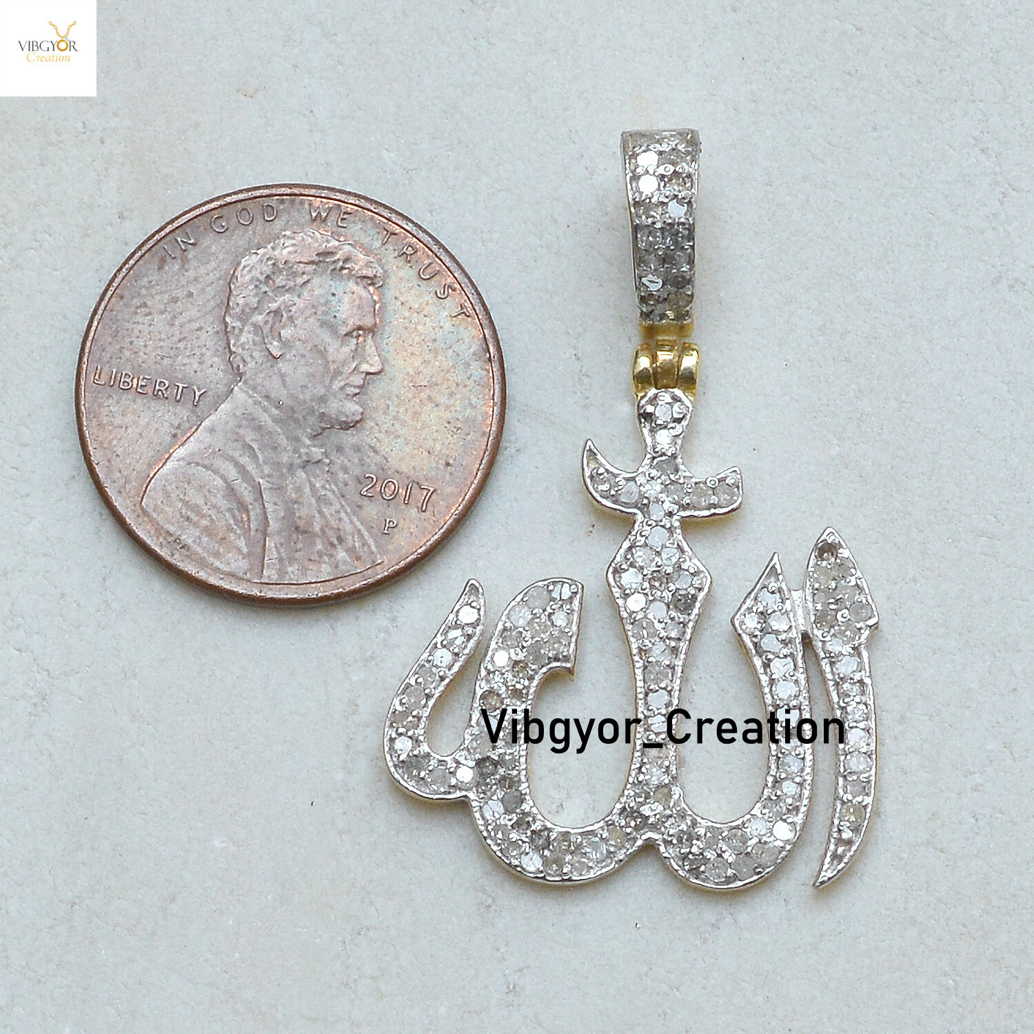 Pave Diamond Allah Charm Pendant Gold Plated 925 Sterling Silver Religious Gift