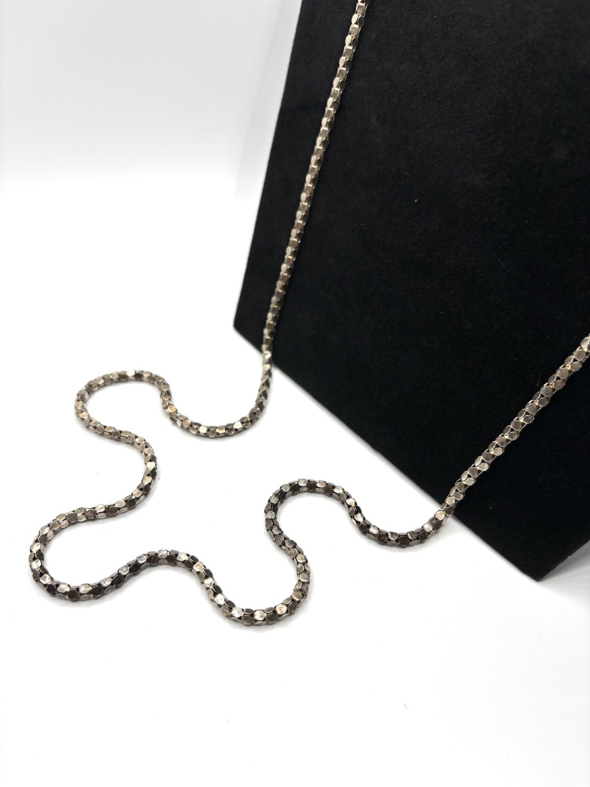 Vintage 835 German Silver 3.5mm Beaded Snake Curb Chain Necklace 37”