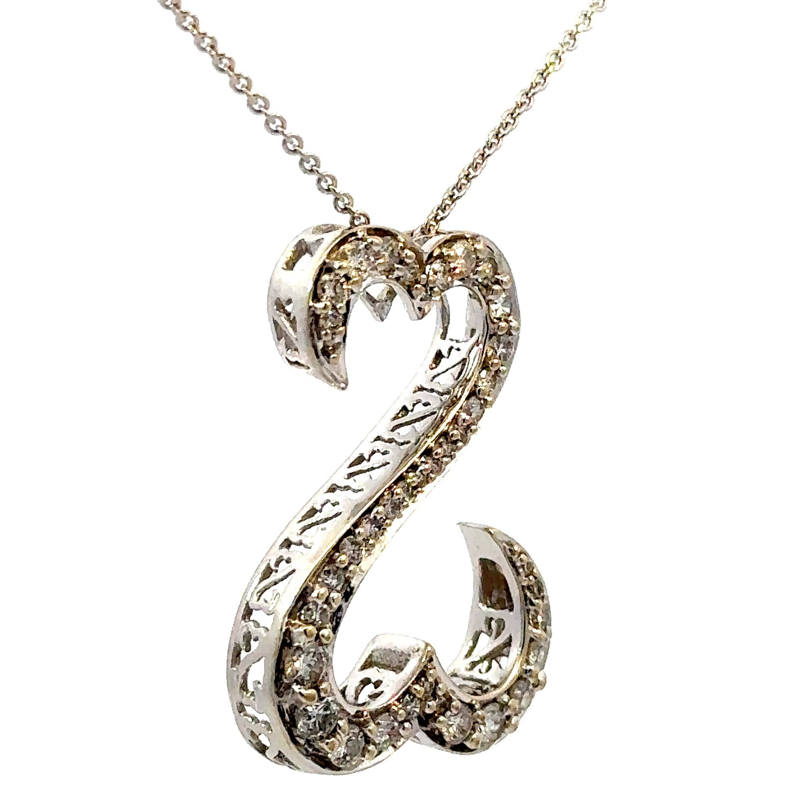 Jane Seymour 14K White Gold Diamond Open Heart Pendant With 18 Inch Chain