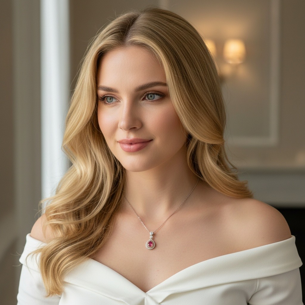 925 Sterling Silver Necklace 8x6mm Natural Pink Topaz Gemstone Zircon Teardrop