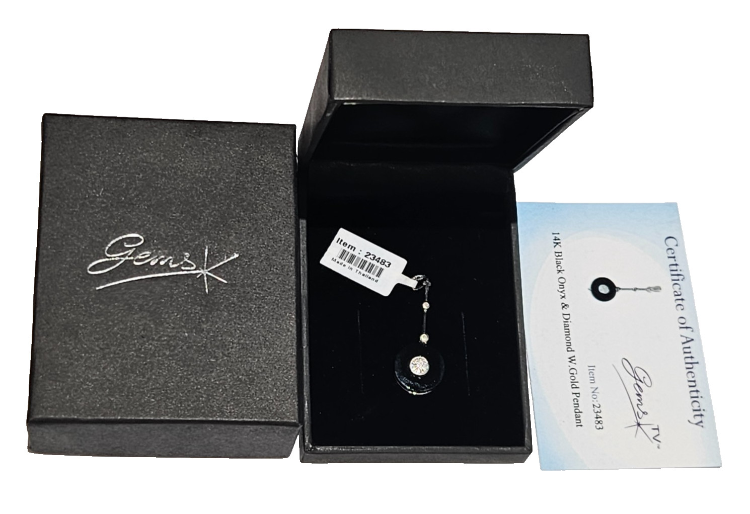 Gems Tv 14k White Gold Black Onyx Diamond Pendant 1.95g NEW