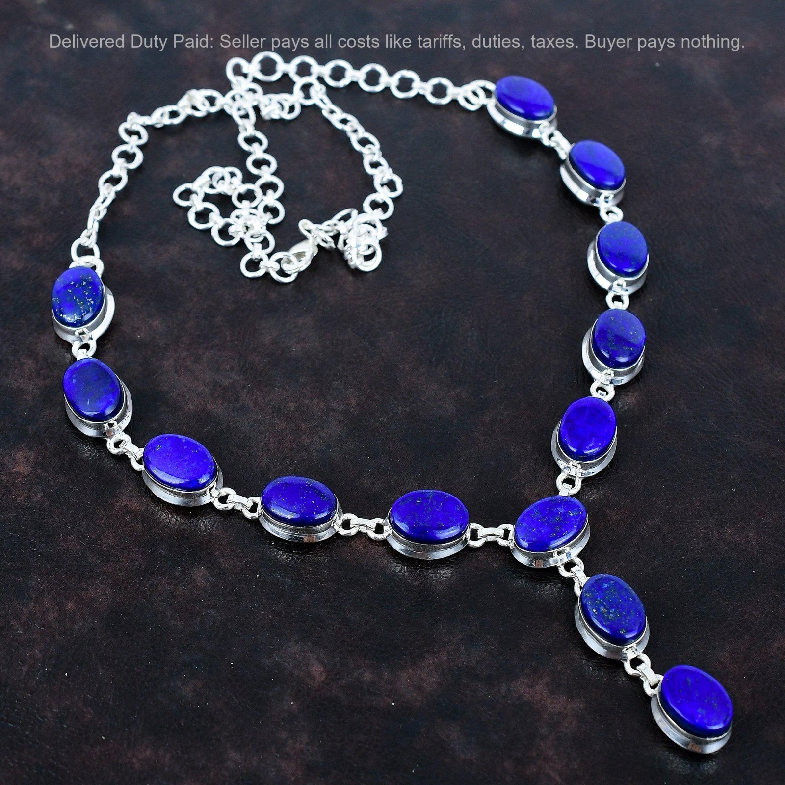 Valentines Deal Natural Lapis Lazuli Chain Necklace Jewelry 925 Sterling Silver
