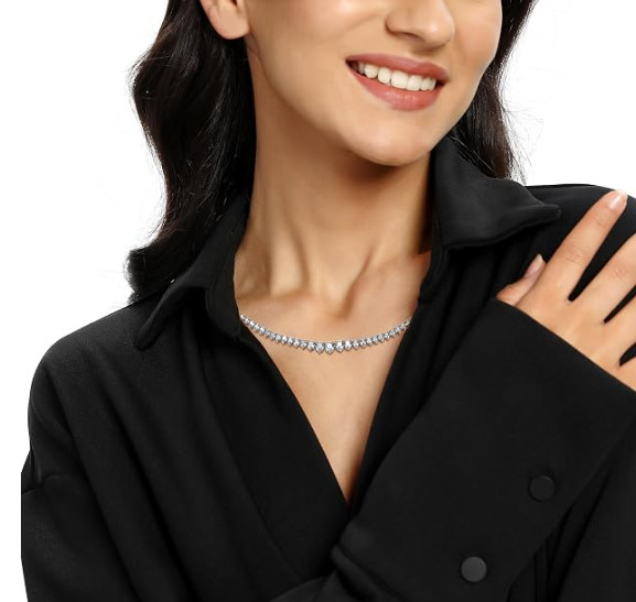 6ct 3.0-5.0mm Round Lab Created Diamond 18Kt White Gold Plated Tennis Necklace