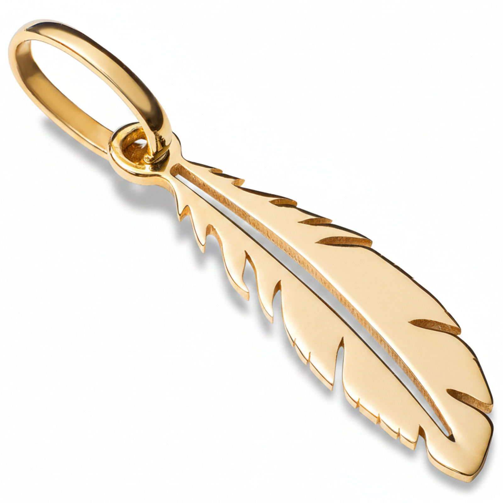 14k Solid Yellow Gold Feather Beautiful Delicate Designer Small Charm Pendant