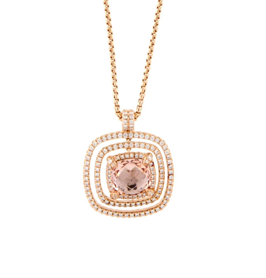 DAVID YURMAN 18K ROSE GOLD CHATELAINE MORGANITE DIAMOND CHAIN NECKLACE 36″