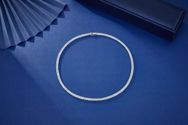 45 ct Lab Created Princess Cut Diamond 14K White Gold Plated 4mm Tennis Necklace
