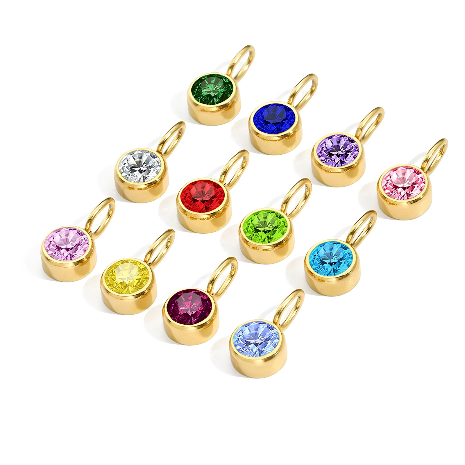 925 Sterling Silver Birthstone Dangle Charm Pendant 18k Gold Plated CZ Gift