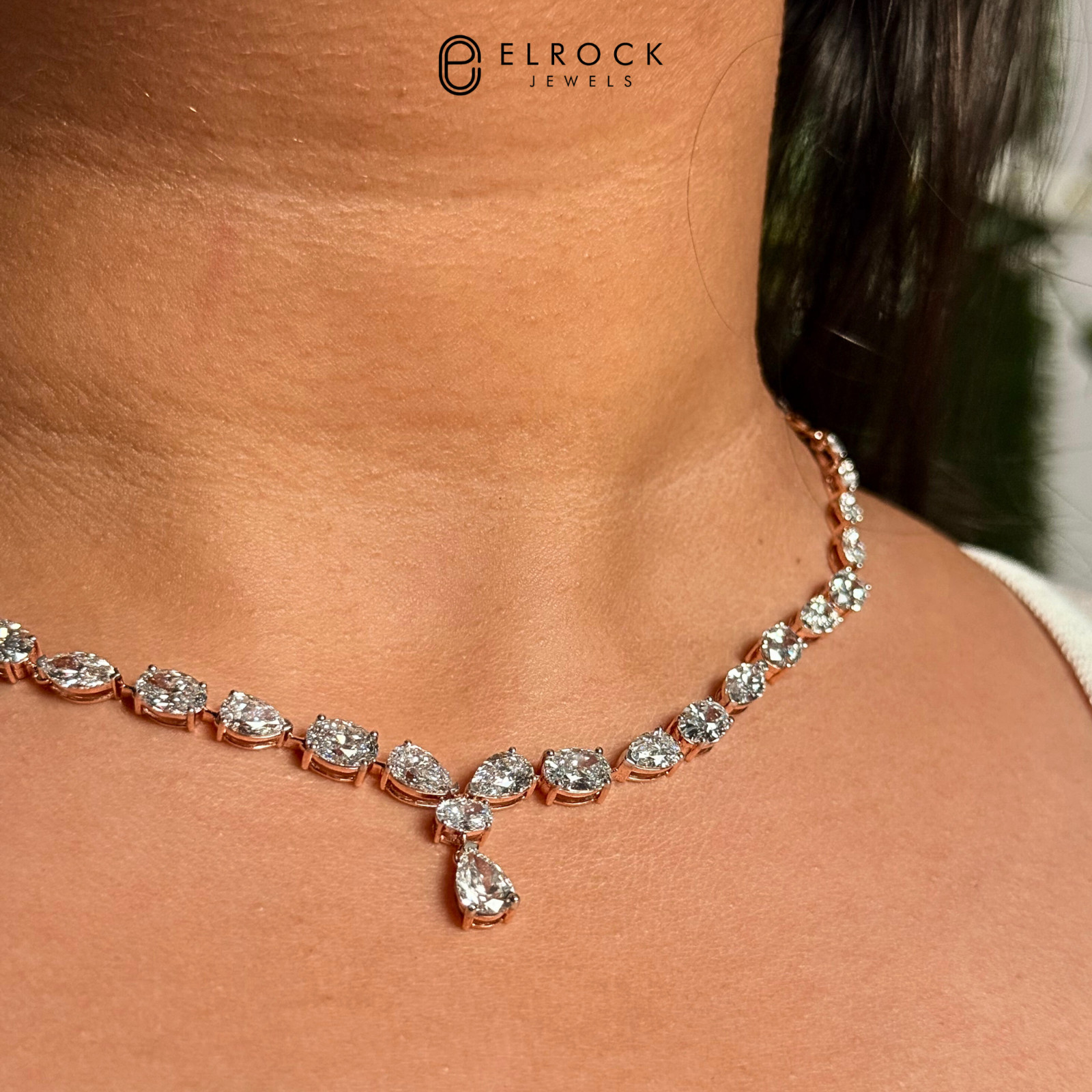 16.63 Ctw Lab-Created Multi-Shaped Diamond Tennis Women’s Necklace 14K Rose Gold