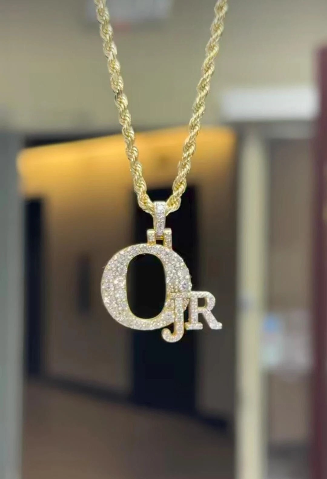 1.20Ct Round Cut Real Moissanite Custom Letter Pendant 14K Yellow Gold Plated