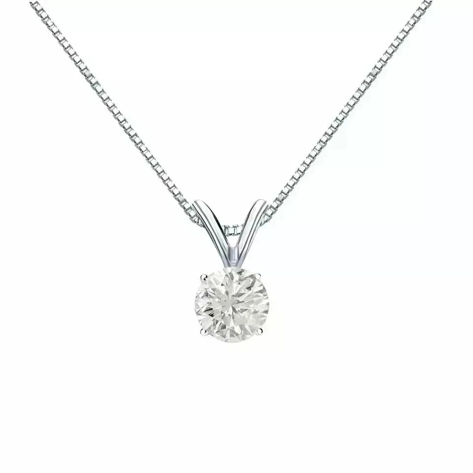 1Ct Round GRA Certified Moissanite Solitaire Women Pendant 14K White Gold Plated