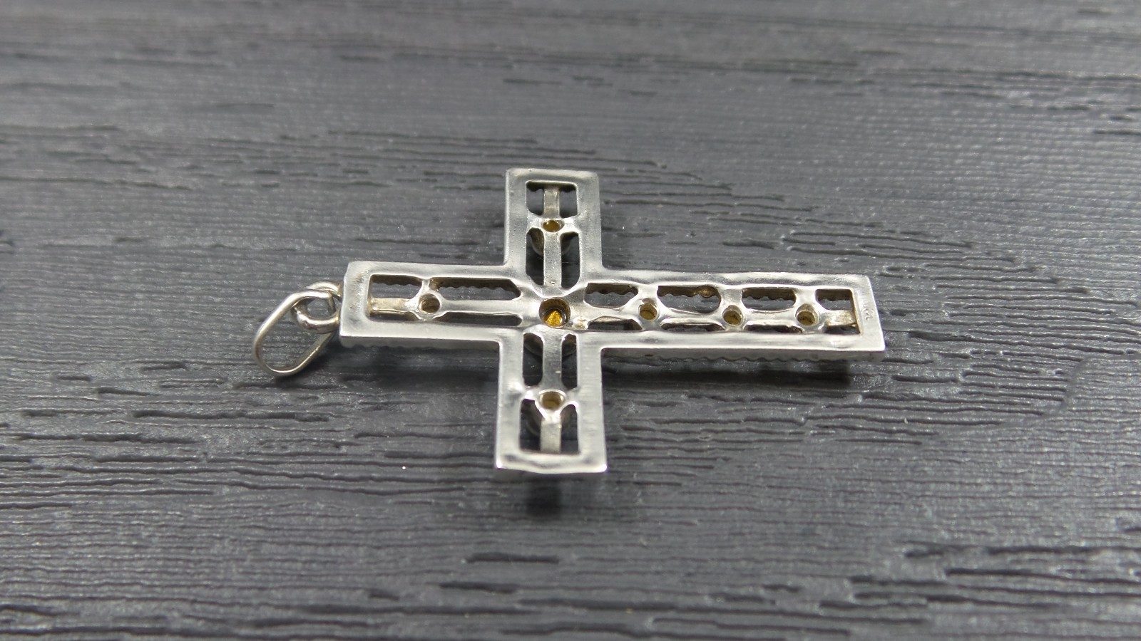 Vintage Sterling Silver Larger Green Blue Stone Religious Cross Rope Pendant