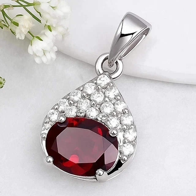 2.20Ct Oval Lab-Created Garnet Diamond WeddingGift Pendant 14K White Gold Plated
