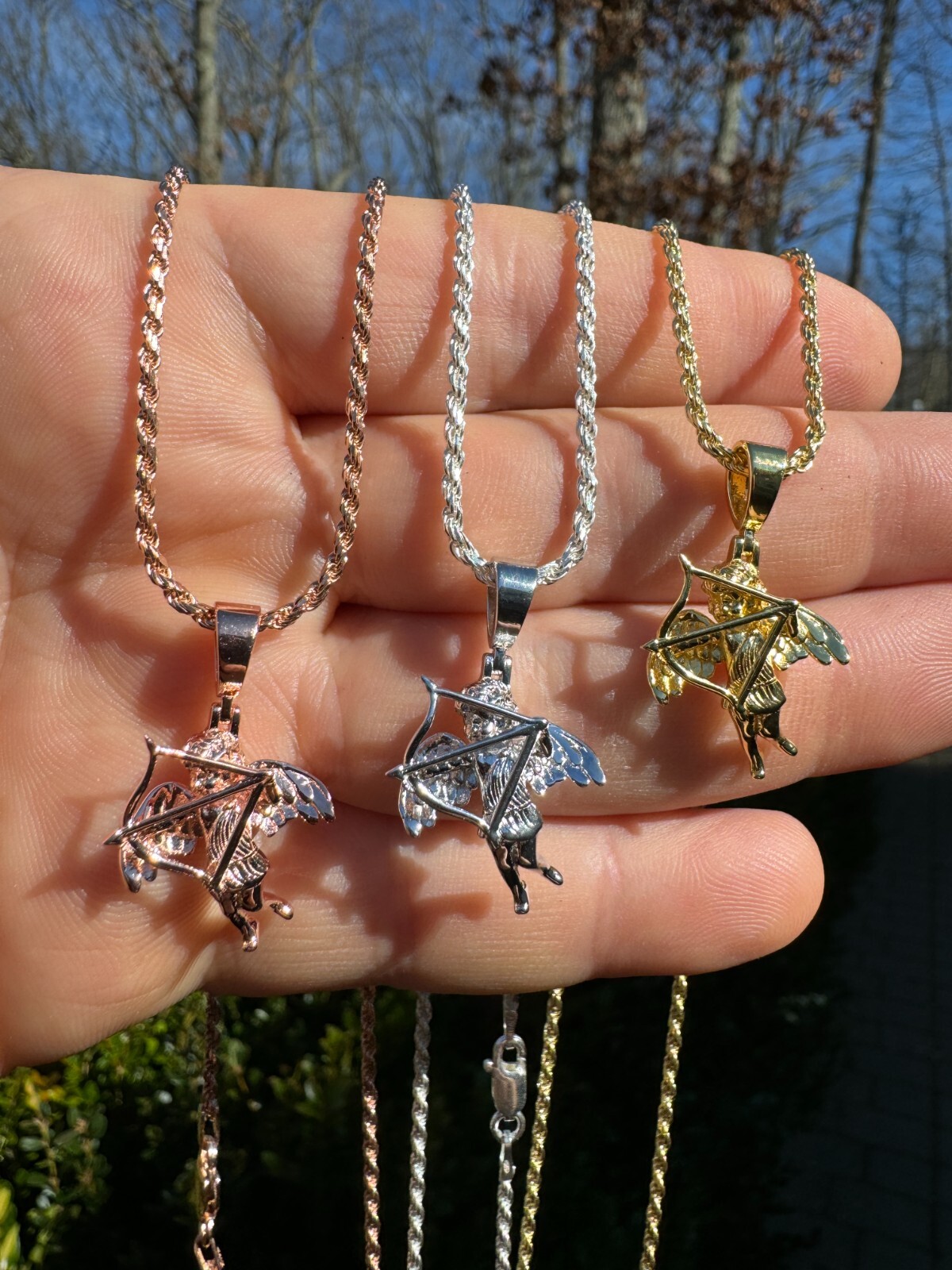 Small Cupid W. Bow & Arrow Cherub Pendant 925 Silver Love Angel Pendant Necklace