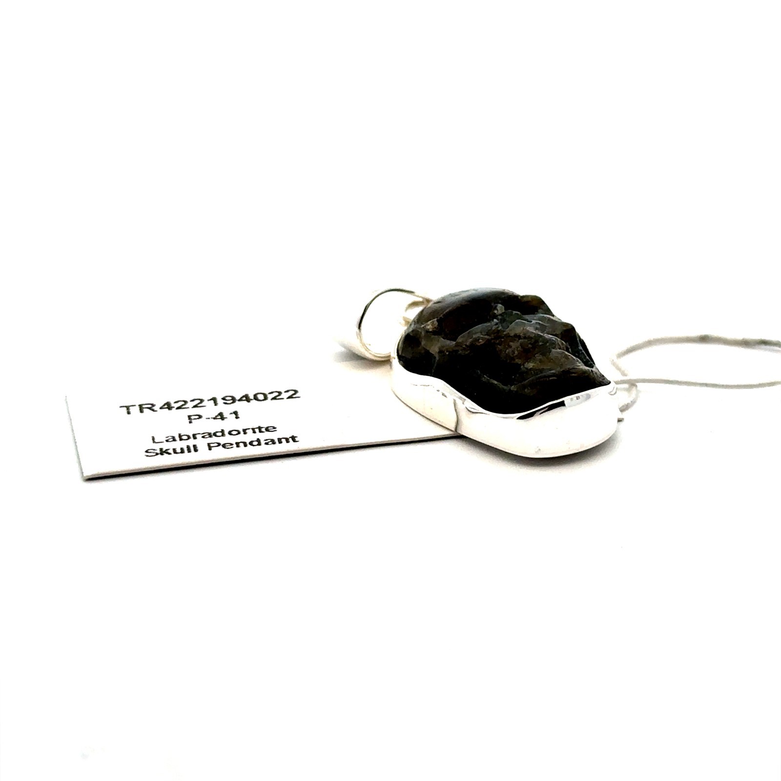 Sterling Silver Labradorite Skull Pendant (Charles Albert) 5/8 x 1 1/2 Inch