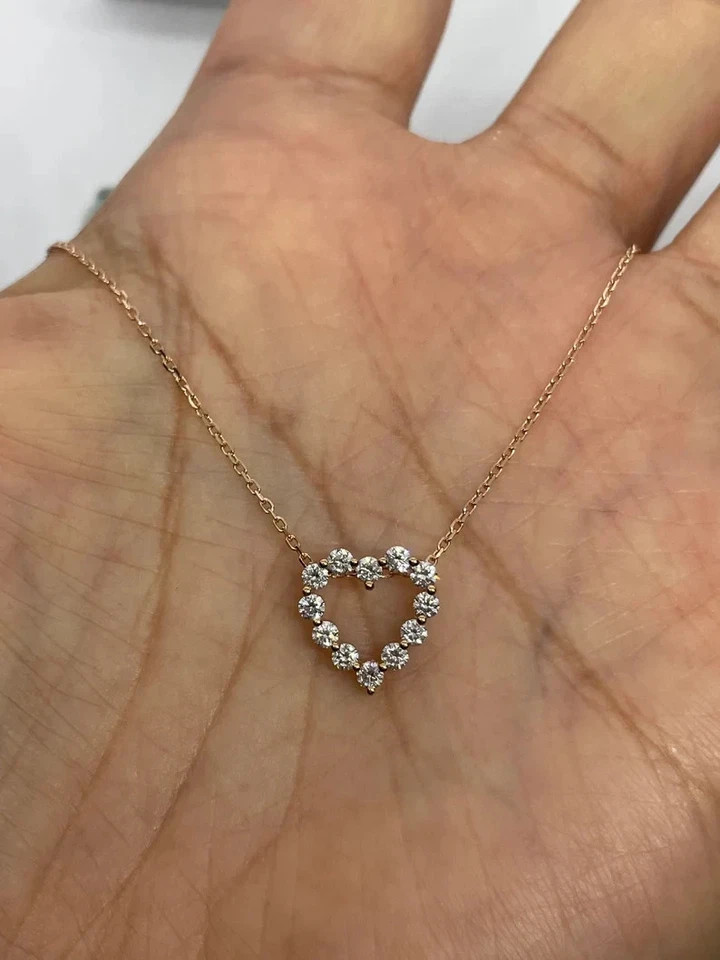 14KYellow Gold Plated Silver0.50Ct Round Cut Real Moissanite Women Heart Pendant