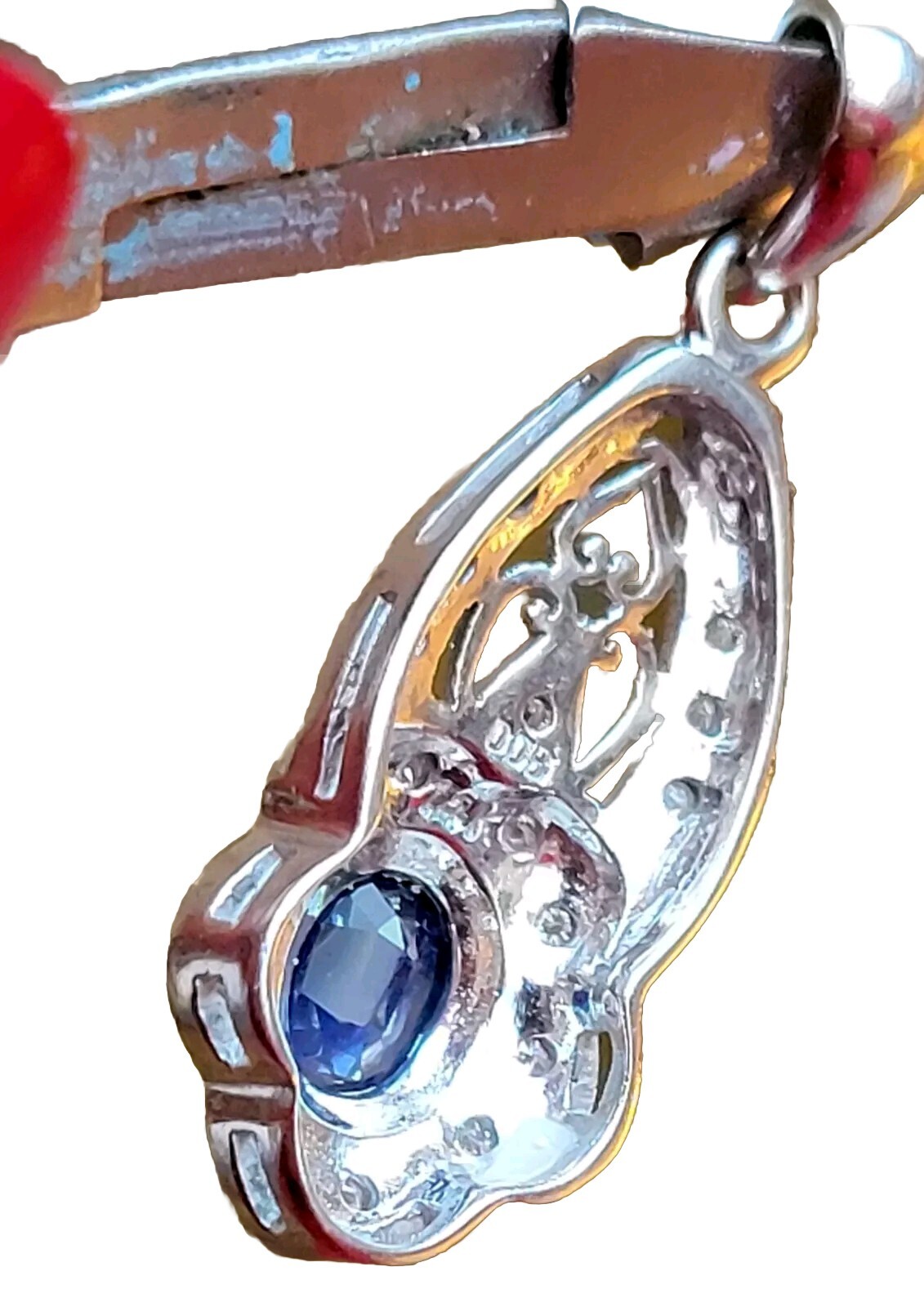 Sapphire And Diamonds 14k White Gold Art Deco Pendant Substantial 4.34g Beauty