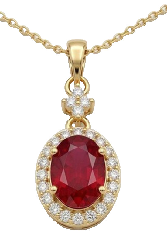 0.50ct Natural Round Diamond 14k BIS Hallmarked Yellow Gold Ruby Wedding Pendant