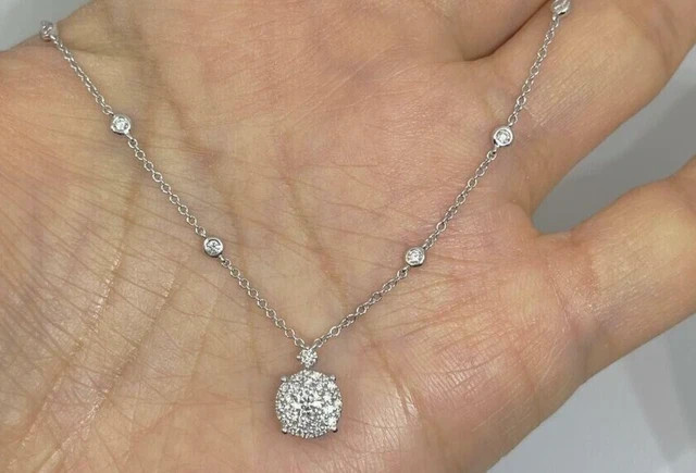 2.20Ct Round Cut Lab Grown Diamond Cluster Pendant Necklace 925 Sterling Silver