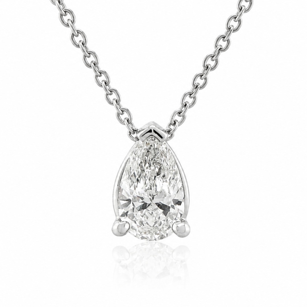 GIA Certified 0.32ct F VVS1 Pear Diamond Pendant Necklace 14K White Gold