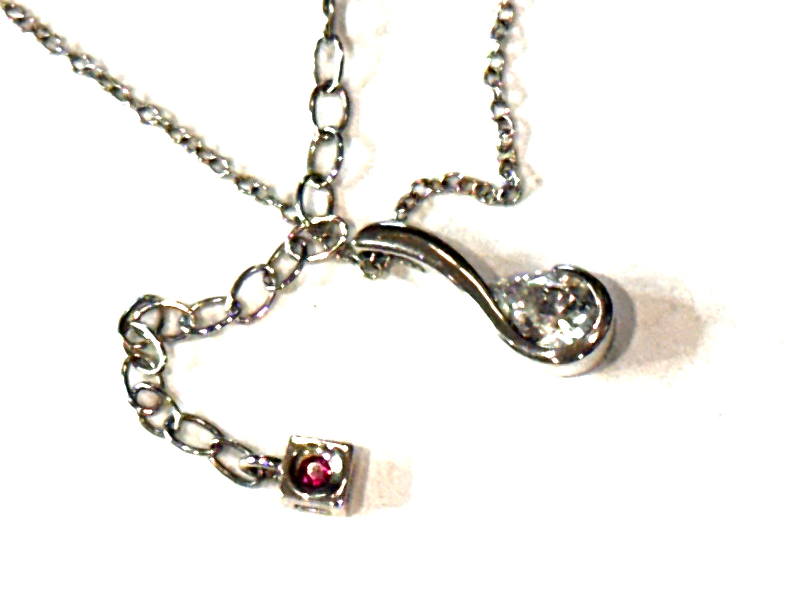 ELLE STERLING SILVER .925 CRYSTAL PENDANT RUBY LOGO GEMSTONE 16-18″ NECKLACE LN