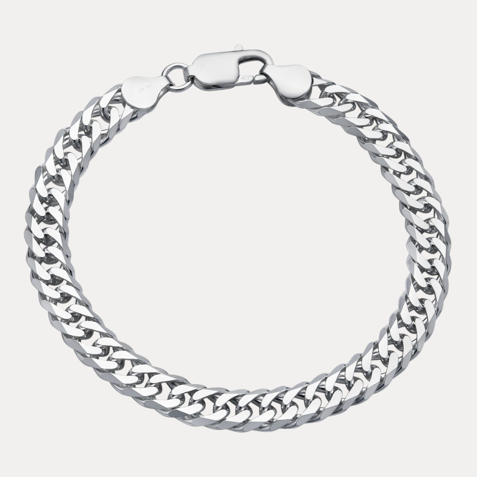 8mm Double Curb Link Bracelet – Real Solid 925 Sterling Silver MADE IN ITALY
