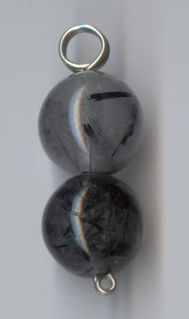 14K 2.86 Gram Solid White Gold Black Rutilated Needle Quartz Bead Pendant #ua