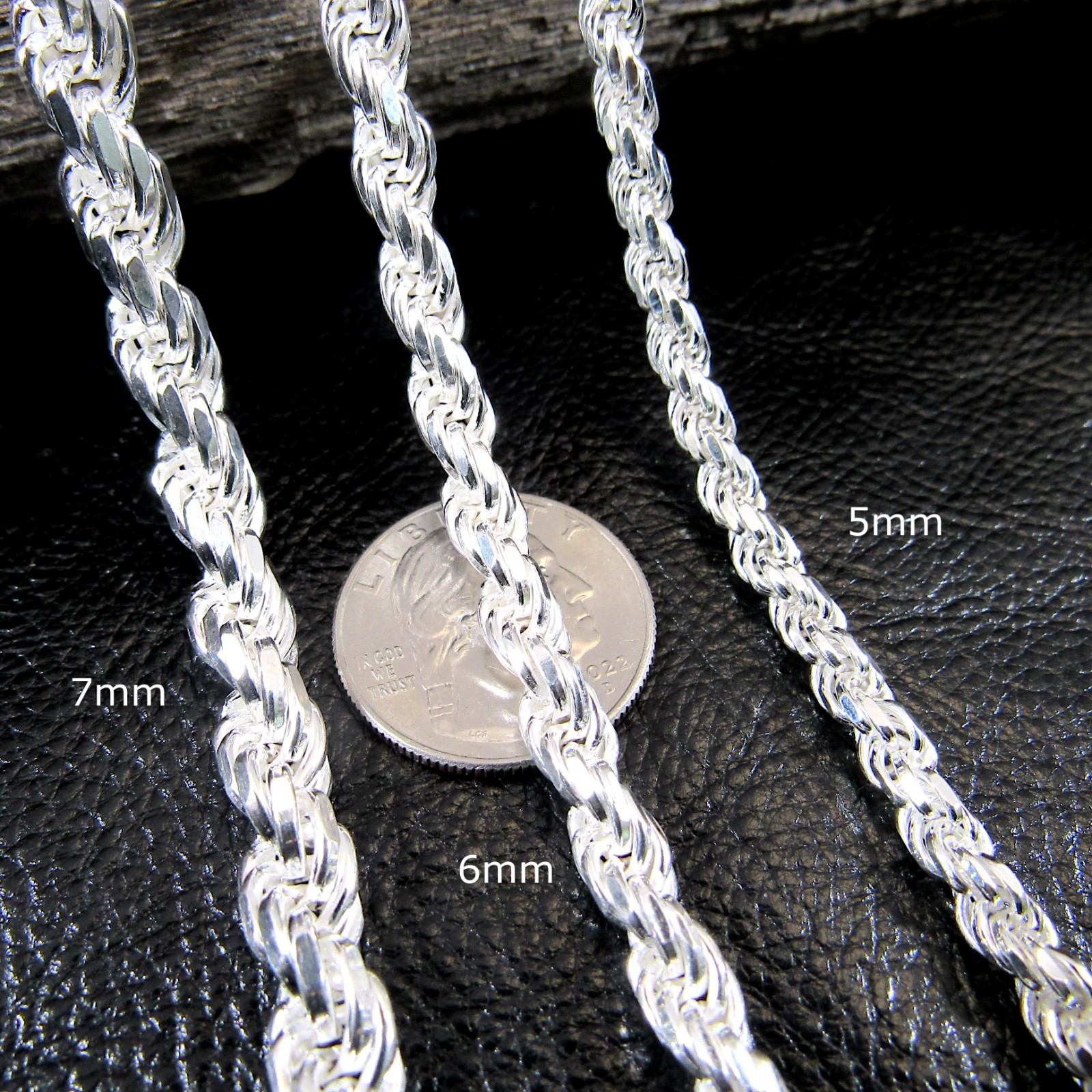 Solid 925 Sterling Silver Italian DIAMOND CUT ROPE CHAIN Necklace Bracelet Italy