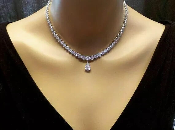 30Ct Round Cut Lab Created Diamond Choker Tennis Necklace 14K White Gold Plated