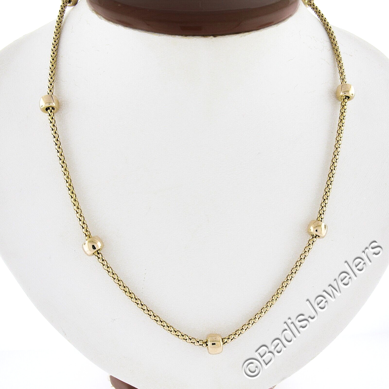UNOAERRE 14K Yellow Gold 18″ Popcorn Link & Rondell Station Chain Necklace