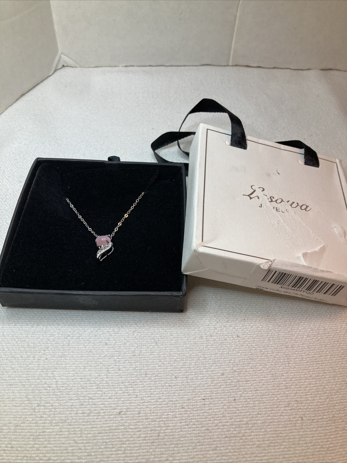 New Boxed Marked 925 Silver Pink Stone Pendant Chain Necklace