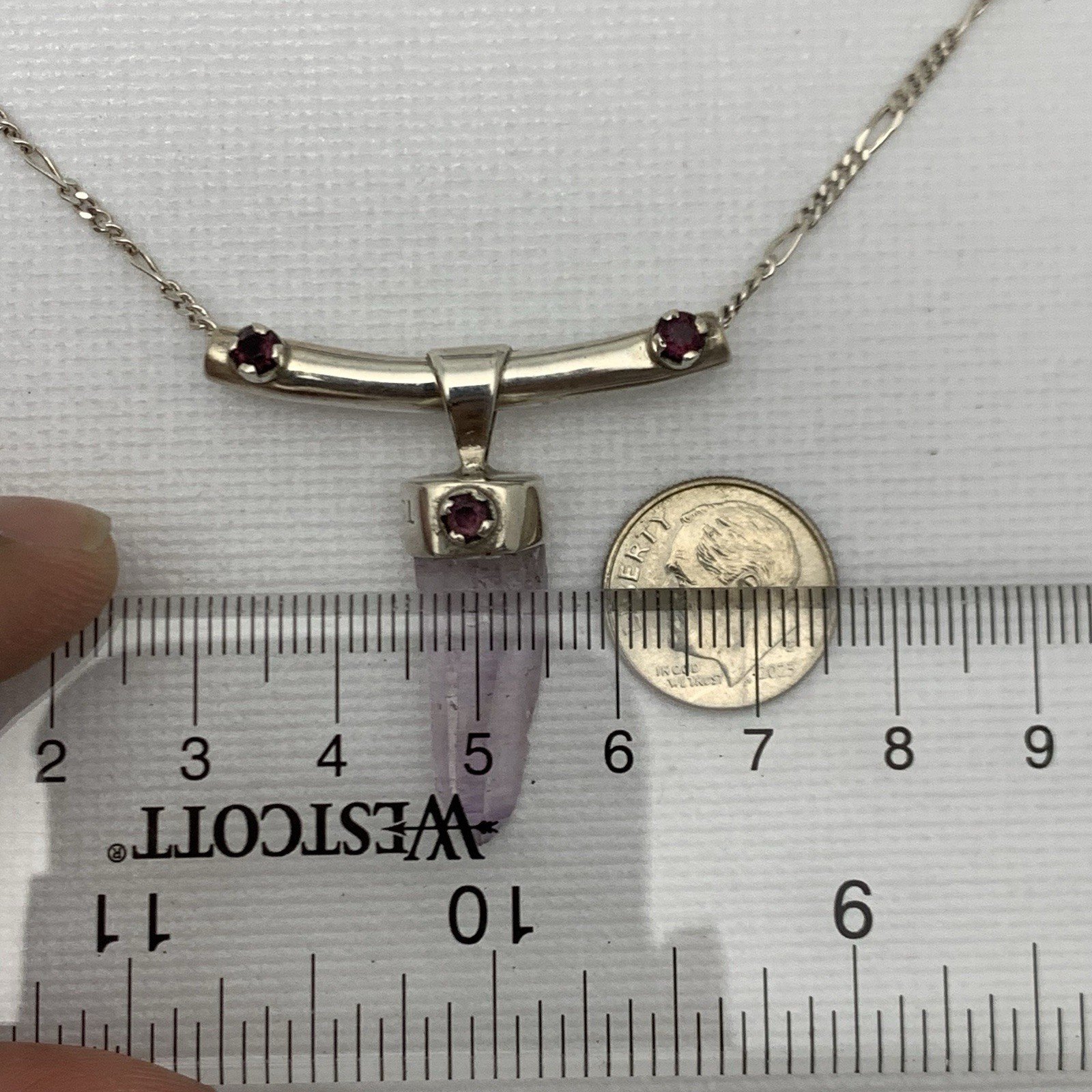 Sterling Silver Amethyst Point Pendant W/ Accent Garnet Necklace